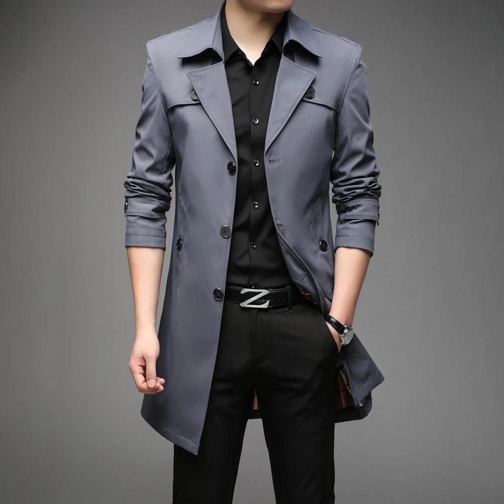 Slim Fit Single-Breasted Men Trench Coat-Trench Coat-LeStyleParfait