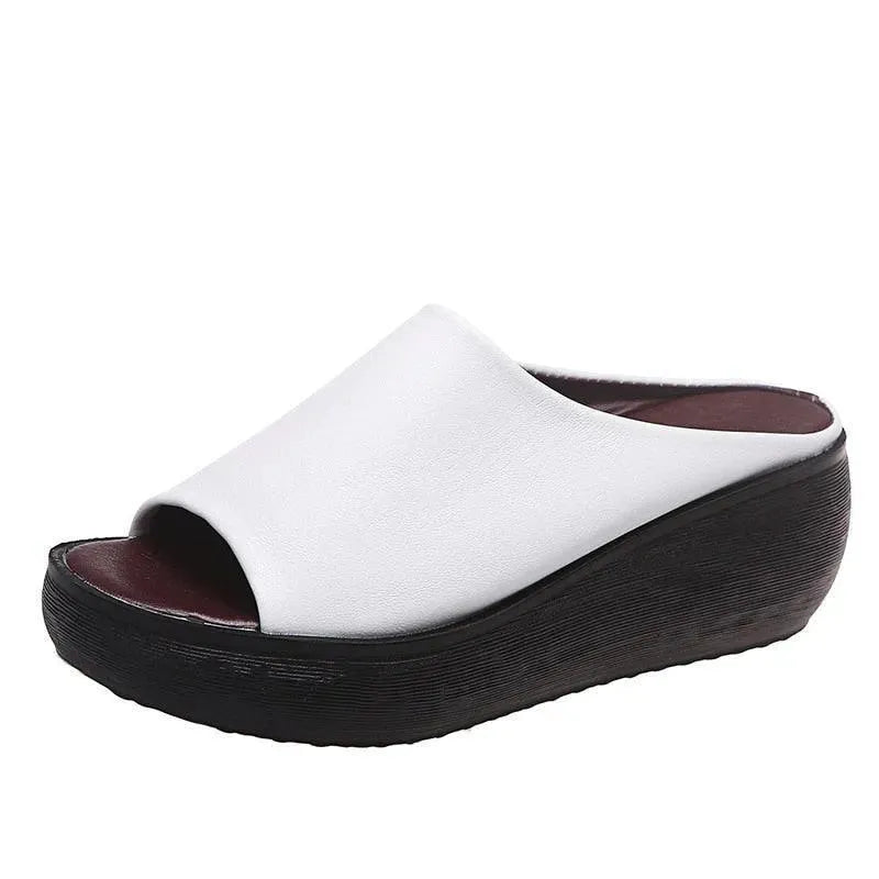 Slip-on Leather Wedge Sandals - Wedge Shoes - LeStyleParfait