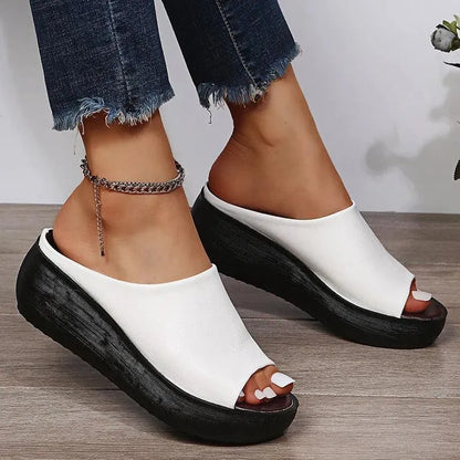 Slip-on Leather Wedge Sandals - Wedge Shoes - LeStyleParfait