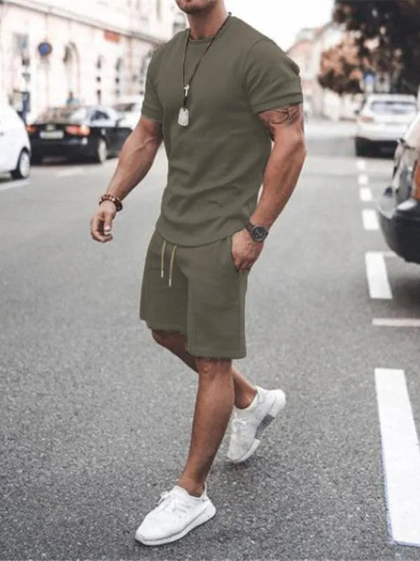 Solid Short-Sleeve Shorts Men Clothing Set - Shorts Set - LeStyleParfait