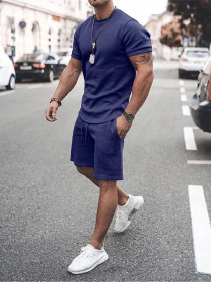 Solid Short-Sleeve Shorts Men Clothing Set - Shorts Set - LeStyleParfait