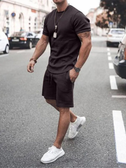 Solid Short-Sleeve Shorts Men Clothing Set - Shorts Set - LeStyleParfait