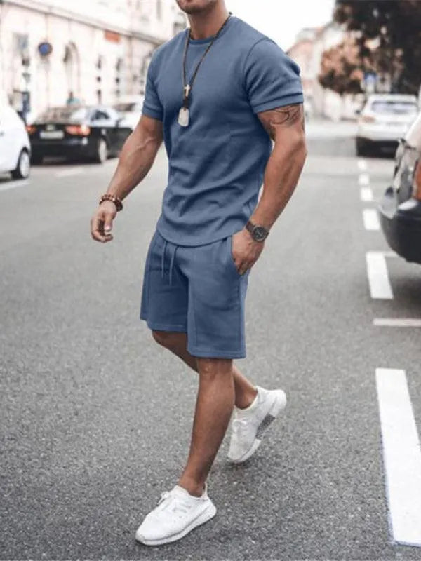 Solid Short-Sleeve Shorts Men Clothing Set - Shorts Set - LeStyleParfait