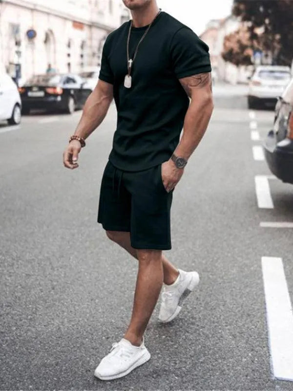 Solid Short-Sleeve Shorts Men Clothing Set - Shorts Set - LeStyleParfait