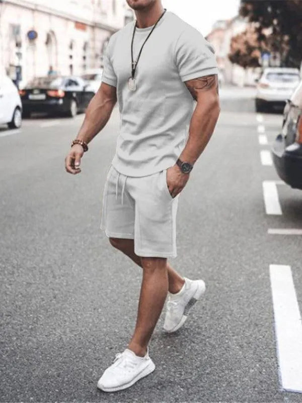 Solid Short-Sleeve Shorts Men Clothing Set - Shorts Set - LeStyleParfait