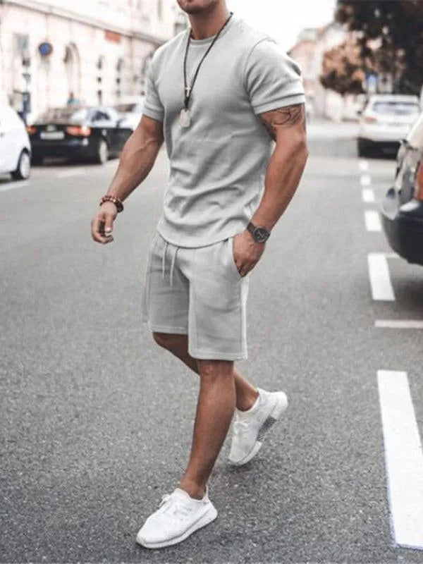 Solid Short-Sleeve Shorts Men Clothing Set - Shorts Set - LeStyleParfait