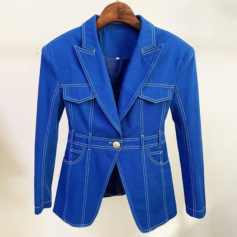 Stitched Denim Blazer Women - Casual - Plain-Solid - Denim Blazer - LeStyleParfait