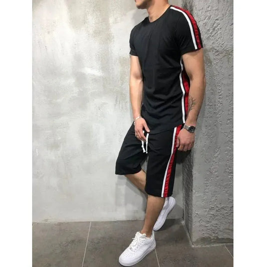 Striped Casual Tracksuit Shorts Set For Men - Tracksuit - LeStyleParfait