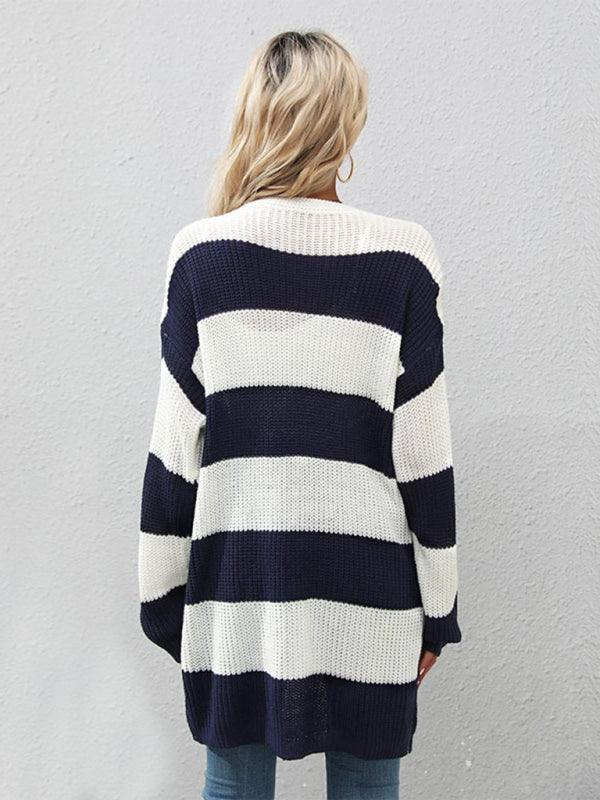 Striped Mid-Length Cardigan Sweater - Cardigan Sweater - LeStyleParfait