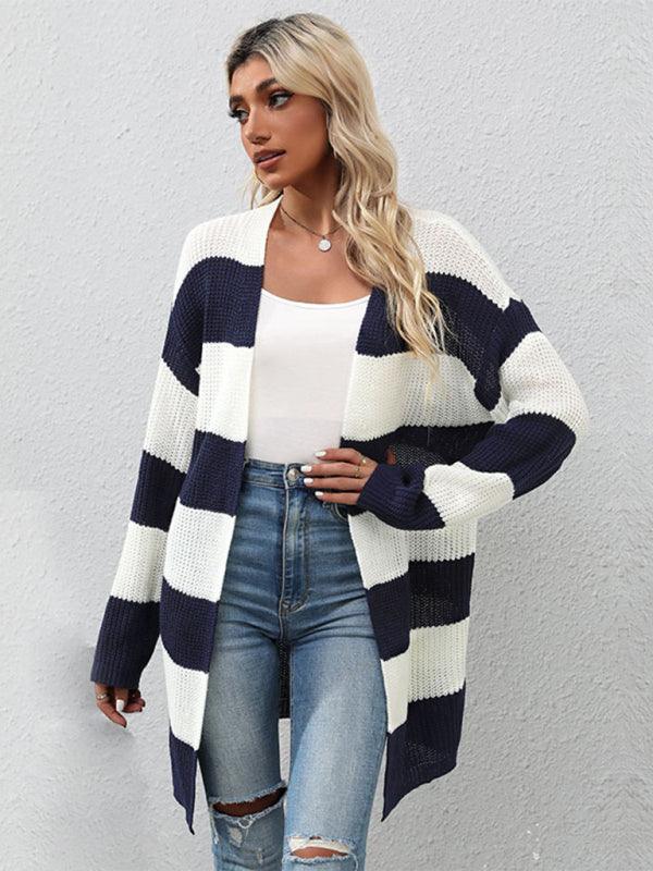 Striped Mid-Length Cardigan Sweater - Cardigan Sweater - LeStyleParfait