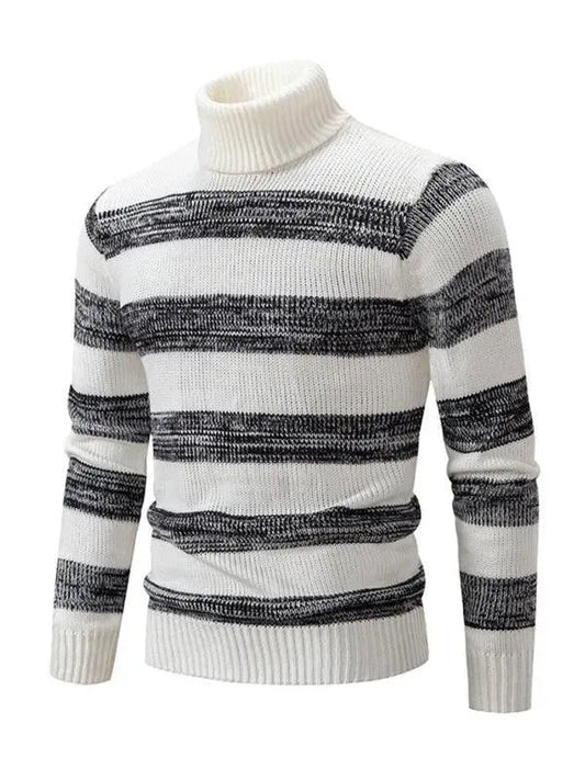 Striped Patchwork Turtleneck Men Sweater - Pullover Sweater - LeStyleParfait