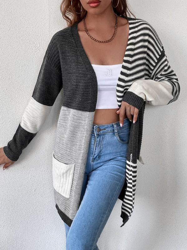 Striped Patchwork Women Cardigan Sweater - Cardigan Sweater - LeStyleParfait