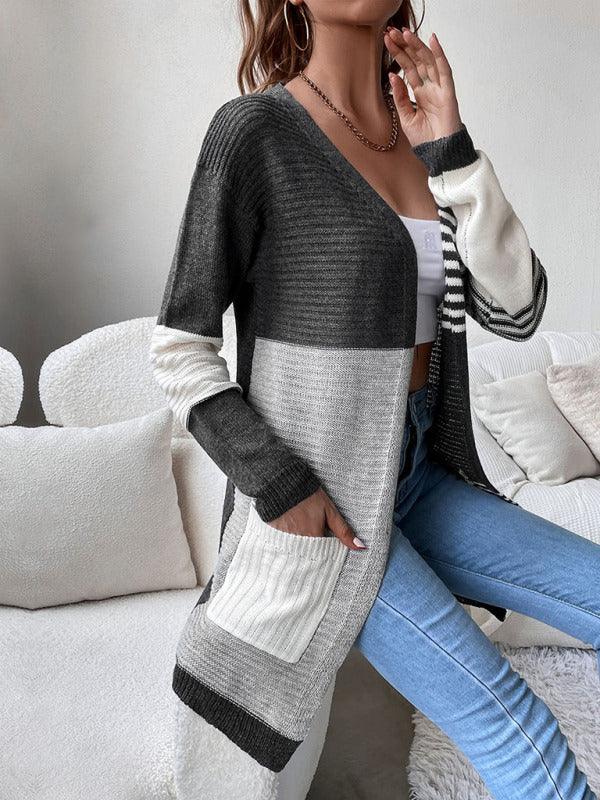 Striped Patchwork Women Cardigan Sweater - Cardigan Sweater - LeStyleParfait