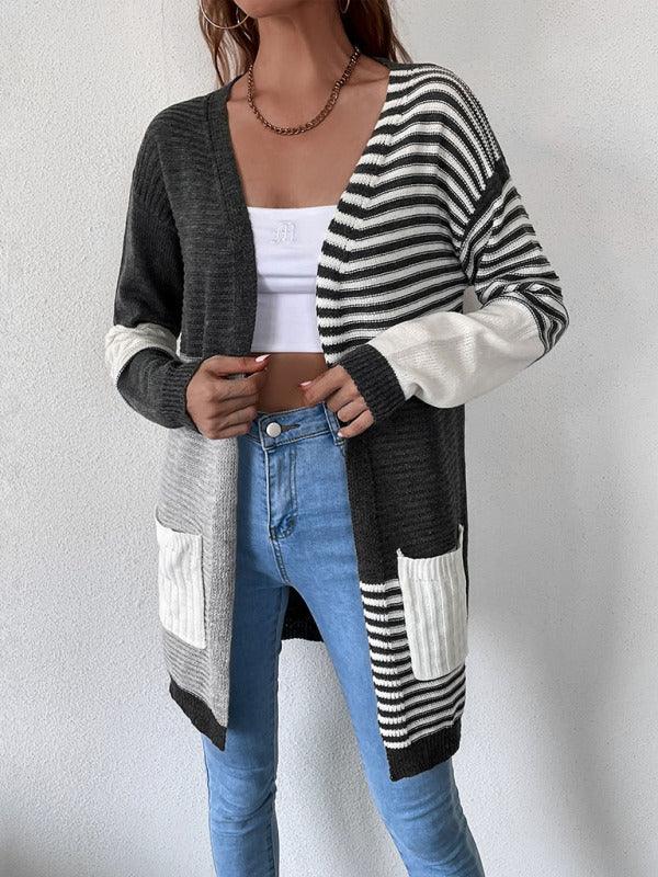 Striped Patchwork Women Cardigan Sweater - Cardigan Sweater - LeStyleParfait