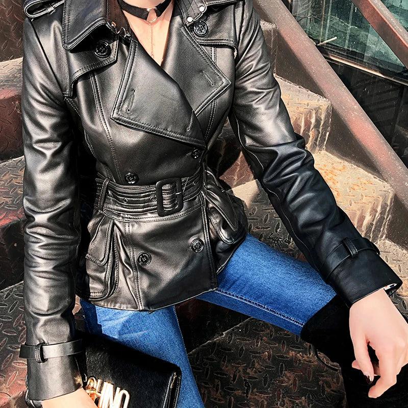 Stylish Chic Leather Women Coat-Women Coats-LeStyleParfait