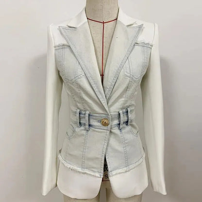 Stylish Patchwork Denim Blazer Women - Casual - Patchwork - Denim Blazer - LeStyleParfait