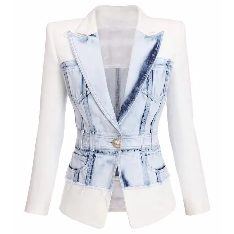 Stylish Patchwork Denim Blazer Women - Casual - Patchwork - Denim Blazer - LeStyleParfait