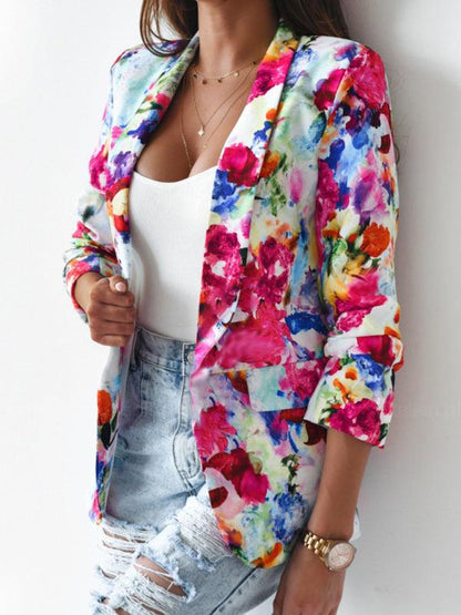 Stylish Printed V-Neck Women Coat-Women Coat-LeStyleParfait