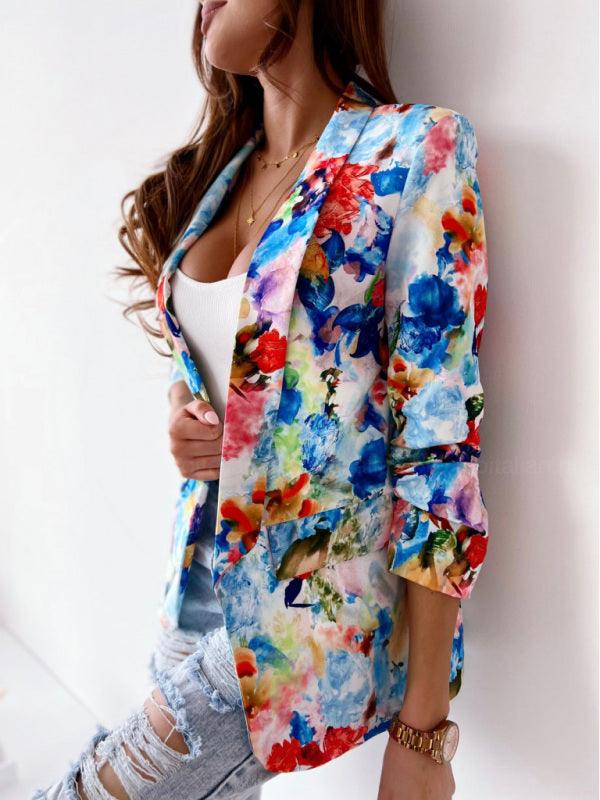 Stylish Printed V-Neck Women Coat-Women Coat-LeStyleParfait