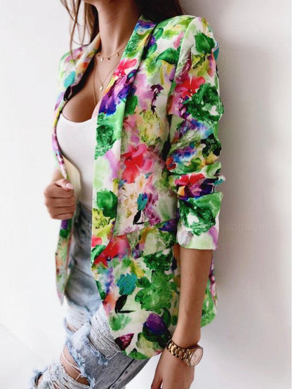 Stylish Printed V-Neck Women Coat-Women Coat-LeStyleParfait