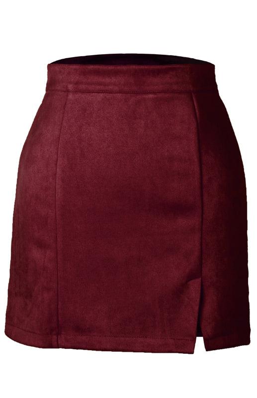 Suede Hip High Waist A-Line Half Skirt - - LeStyleParfait