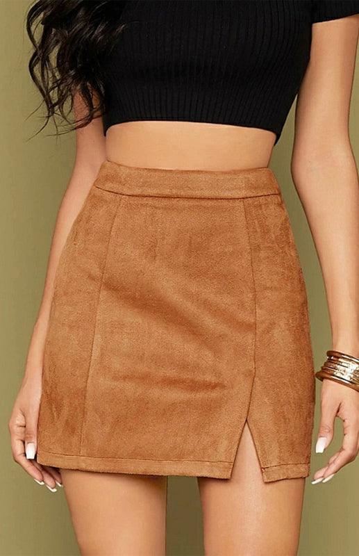 Suede Hip High Waist A-Line Half Skirt - - LeStyleParfait