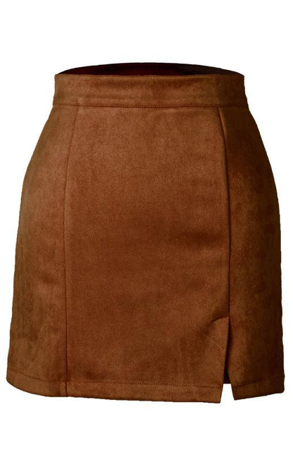 Suede Hip High Waist A-Line Half Skirt - - LeStyleParfait