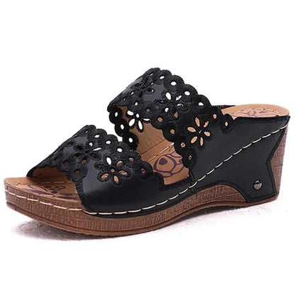 Summer Slip-on Leather Wedge Sandals - Wedge Shoes - LeStyleParfait