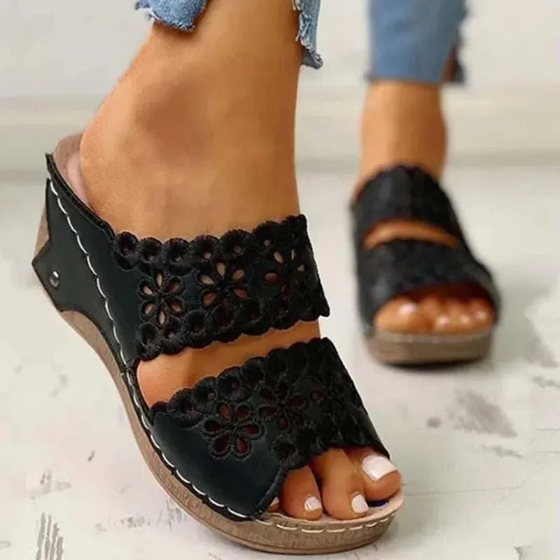 Summer Slip-on Leather Wedge Sandals - Wedge Shoes - LeStyleParfait