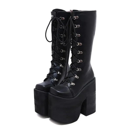 Thick Block Platform High Heels Boots - Boots - LeStyleParfait