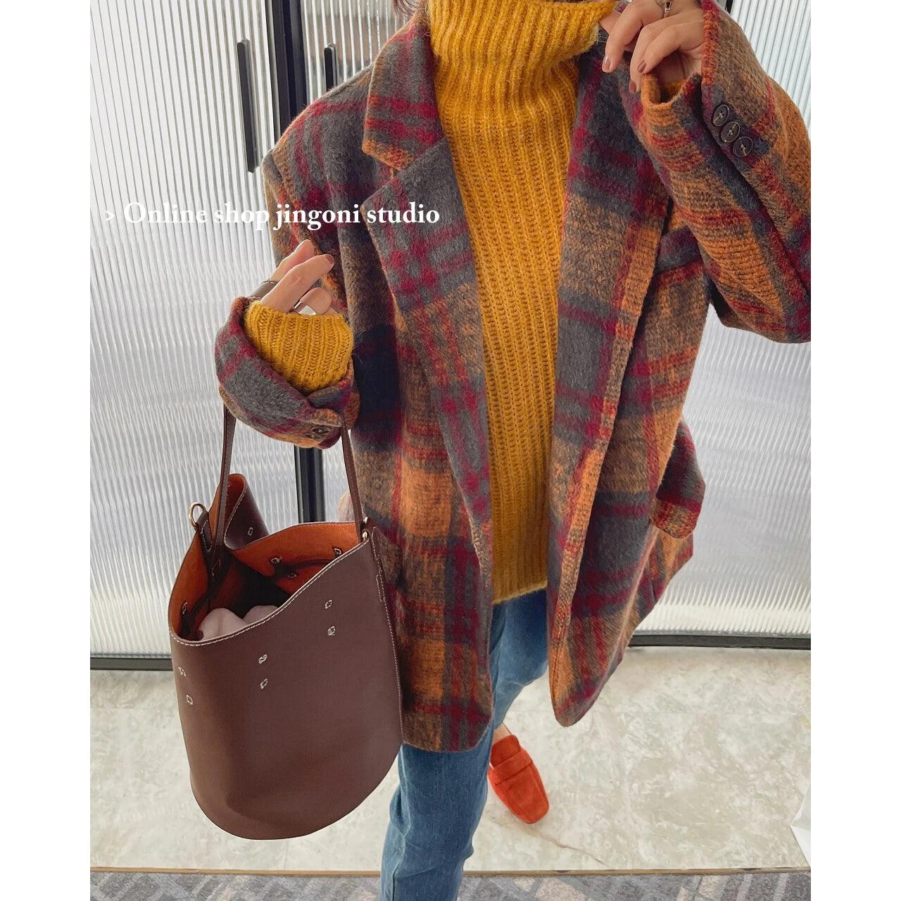 Trendy Plaid Loose Women Coat-Women Coats-LeStyleParfait