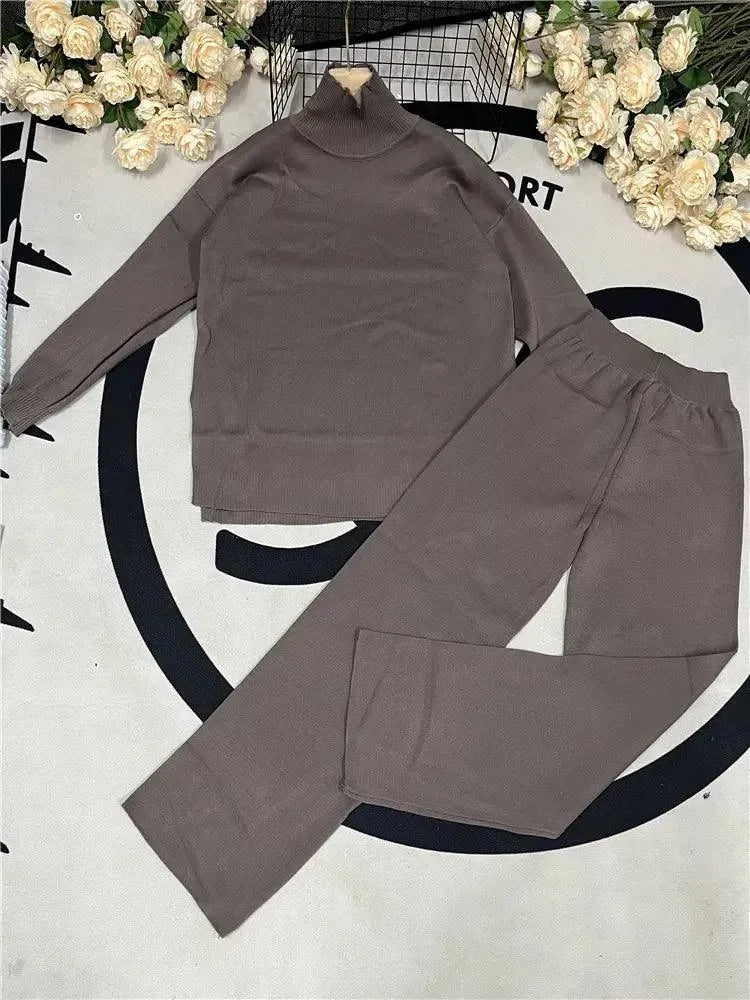 Turtleneck Women Pants Sweater Set - Clothing Set - LeStyleParfait