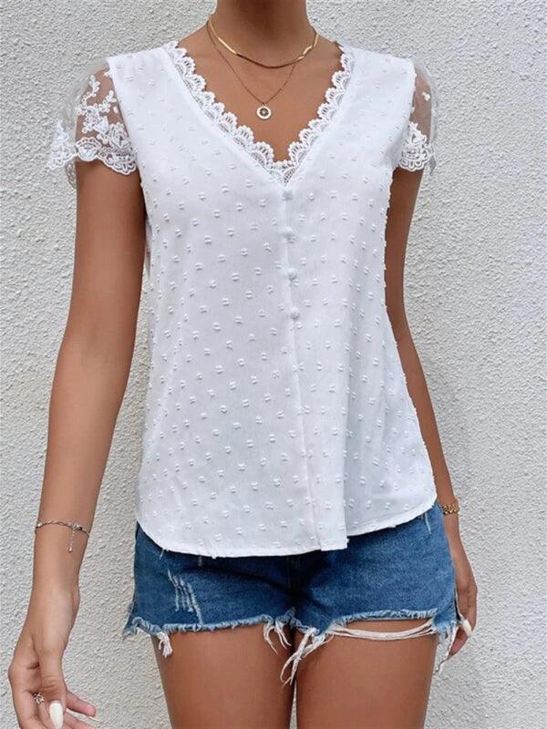 V-Neck Lace Women Blouse - Blouse - LeStyleParfait