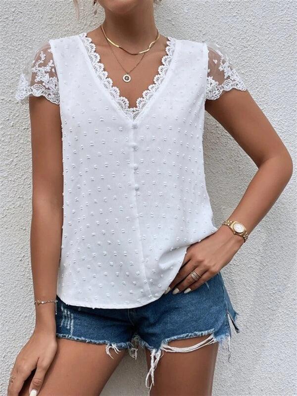 V-Neck Lace Women Blouse - Blouse - LeStyleParfait