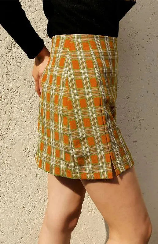 Versatile Sheath High Waist Plaid Skirt with Slit - Plaid Skirt - LeStyleParfait