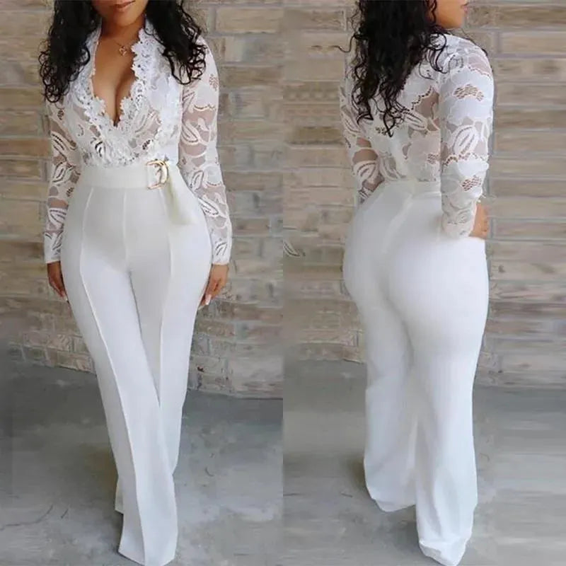 White Lace Party Jumpsuit - Jumpsuit - LeStyleParfait