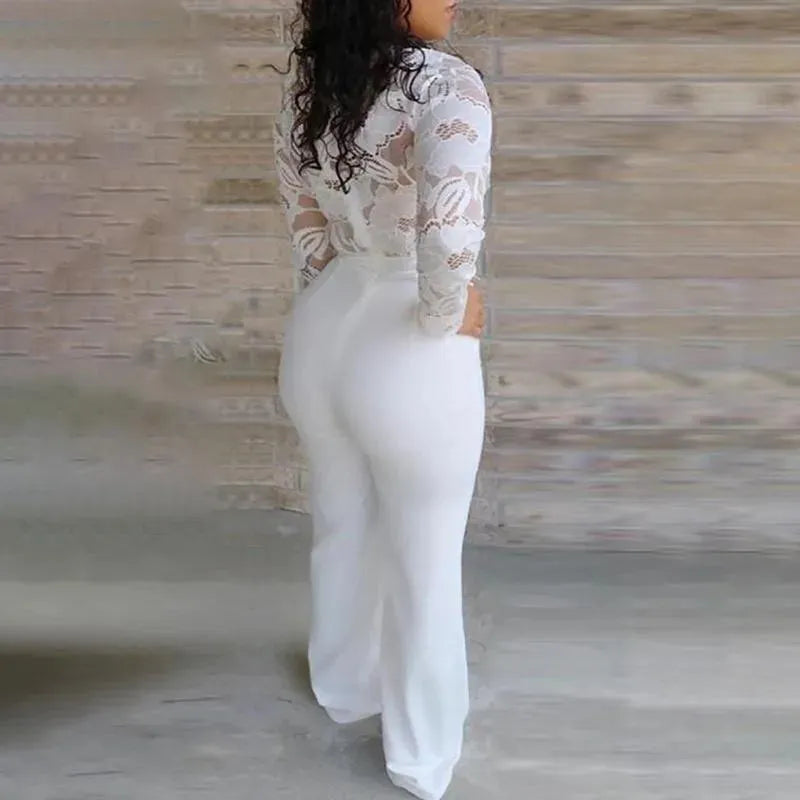 White Lace Party Jumpsuit - Jumpsuit - LeStyleParfait