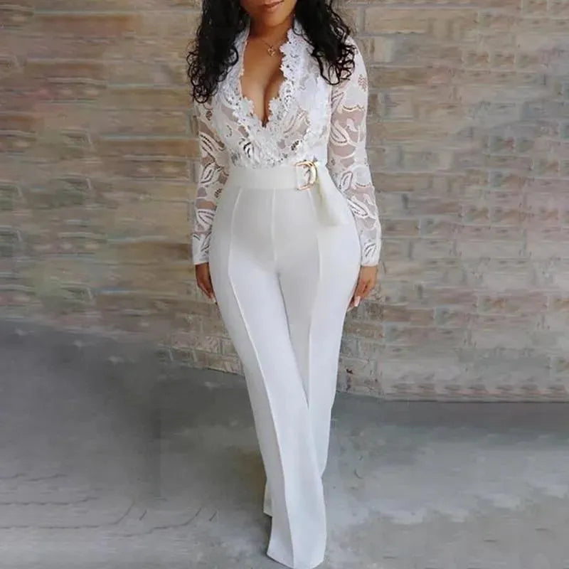 White Lace Party Jumpsuit - Jumpsuit - LeStyleParfait