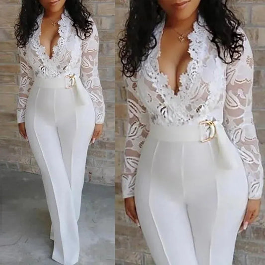 White Lace Party Jumpsuit - Jumpsuit - LeStyleParfait