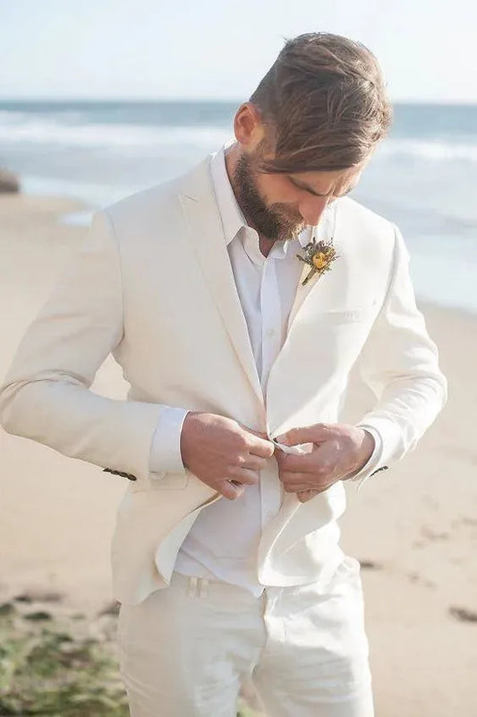 White Linen Wedding Suit - Men's Suit - LeStyleParfait