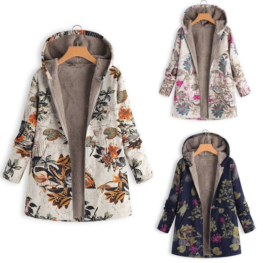 Winter Coat, Floral, Loose Plus Size Coat - Women Coat - LeStyleParfait