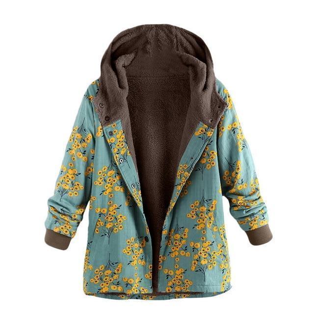 Winter Coat, Floral, Loose Plus Size Coat - Women Coat - LeStyleParfait