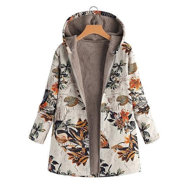 Winter Coat, Floral, Loose Plus Size Coat - Women Coat - LeStyleParfait