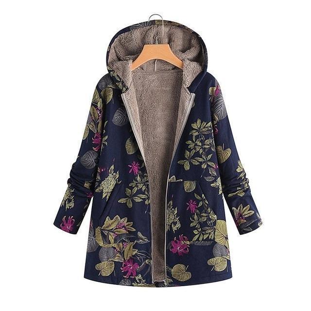 Winter Coat, Floral, Loose Plus Size Coat - Women Coat - LeStyleParfait