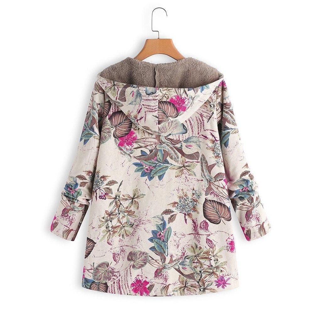 Winter Coat, Floral, Loose Plus Size Coat - Women Coat - LeStyleParfait