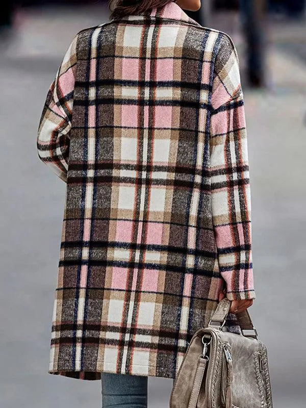 Winter Women Lapel Plaid Wool Overcoat - Plaid Coat - LeStyleParfait