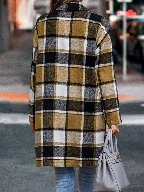 Winter Women Lapel Plaid Wool Overcoat - Plaid Coat - LeStyleParfait