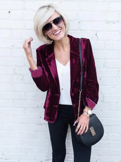 Women Casual Slim Velvet Blazer - Velvet Blazer - LeStyleParfait