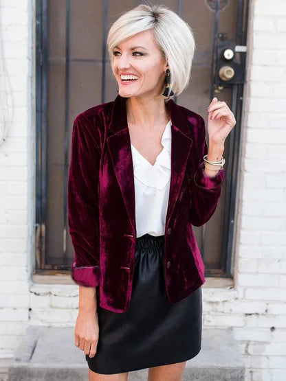 Women Casual Slim Velvet Blazer - Velvet Blazer - LeStyleParfait