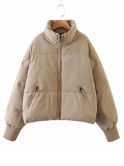 Women Casual Stand Collar Puffer Jacket-Puffer Jacket-LeStyleParfait